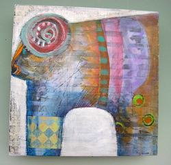 Mountain Goat, acrylic/collage/wood panel 10"x10"x1 1/2"